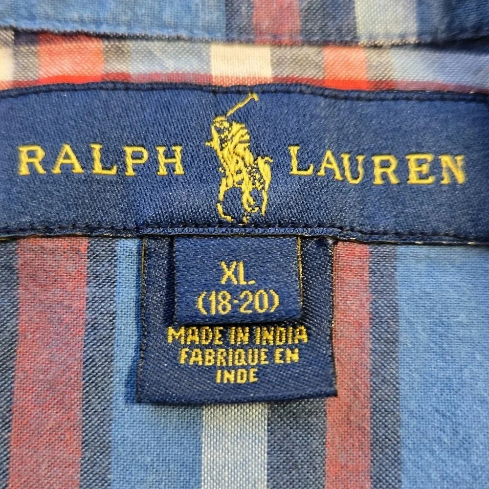 Polo Ralph Lauren Blue Plaid Oxford Shirt Boys Size XL Shirt Sleeve Button‎ Up